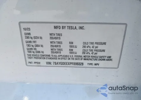2023 Tesla Model Y Awd/Long Range Dual Motor All-Wheel Drive from USA, damaged, VIN 7SAYGDEEXPF899328